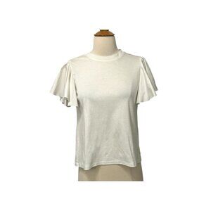 Adeam Ruffle Flutter Sleeve Ivory Cotton Top Elegant Minimalist Style EUC Size S